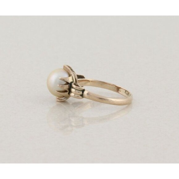 14k Yellow Gold Freshwater Pearl Ring Antique Art Deco Size 6 - Picture 7 of 9